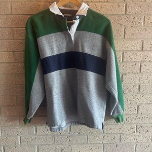VINTAGE Lands' End Green and Gray Colorblock Rugby Shirt